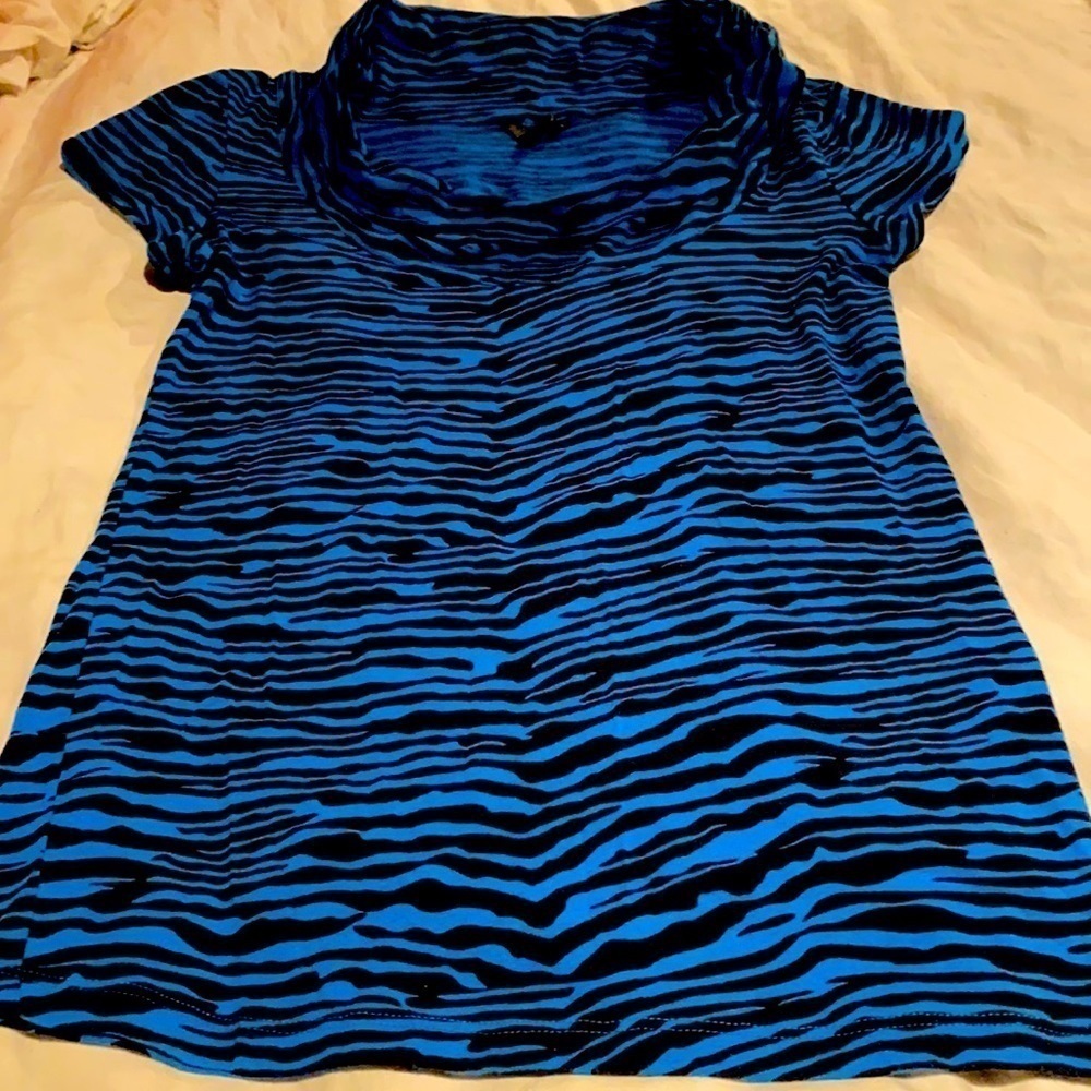 WOMEN’S Medium Zebra Striped Top Blue & Black Collegiate Fall Zigzag